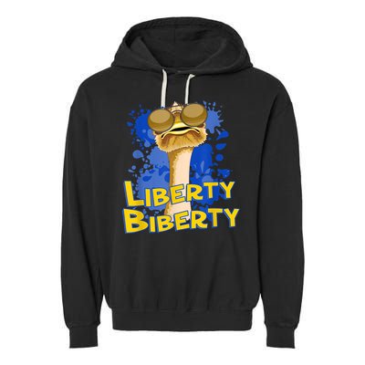 Funny Liberty Biberty Ostrich Sunglasses Humor Blue Garment-Dyed Fleece Hoodie