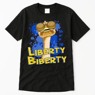 Funny Liberty Biberty Ostrich Sunglasses Humor Blue Tall T-Shirt