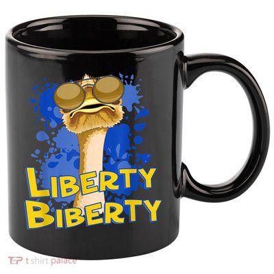 Funny Liberty Biberty Ostrich Sunglasses Humor Blue 11oz C Handle Ceramic Mug
