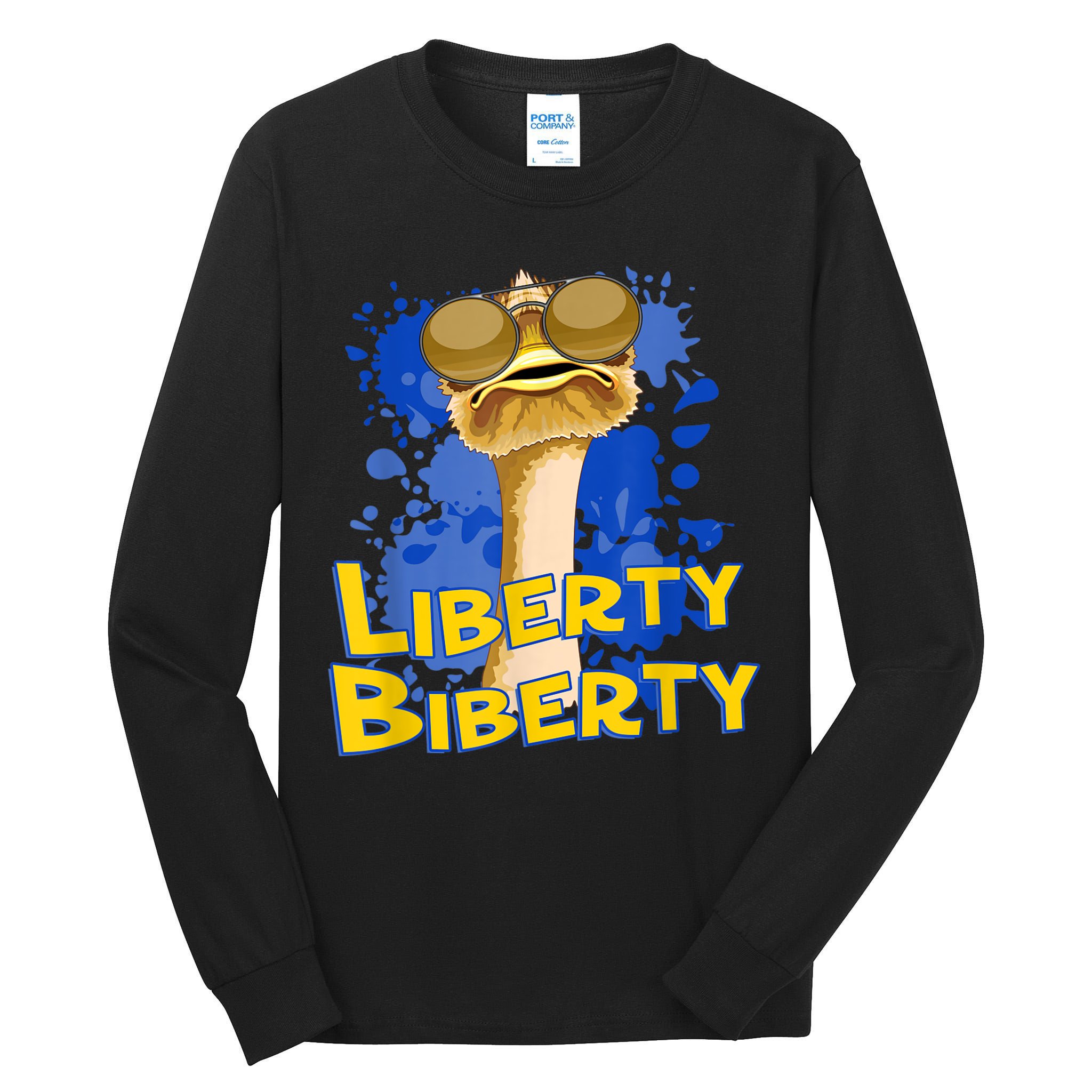 Funny Liberty Biberty Ostrich Sunglasses Humor Blue Tall Long Sleeve T-Shirt