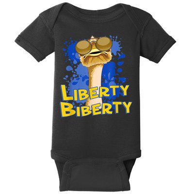 Funny Liberty Biberty Ostrich Sunglasses Humor Blue Baby Bodysuit