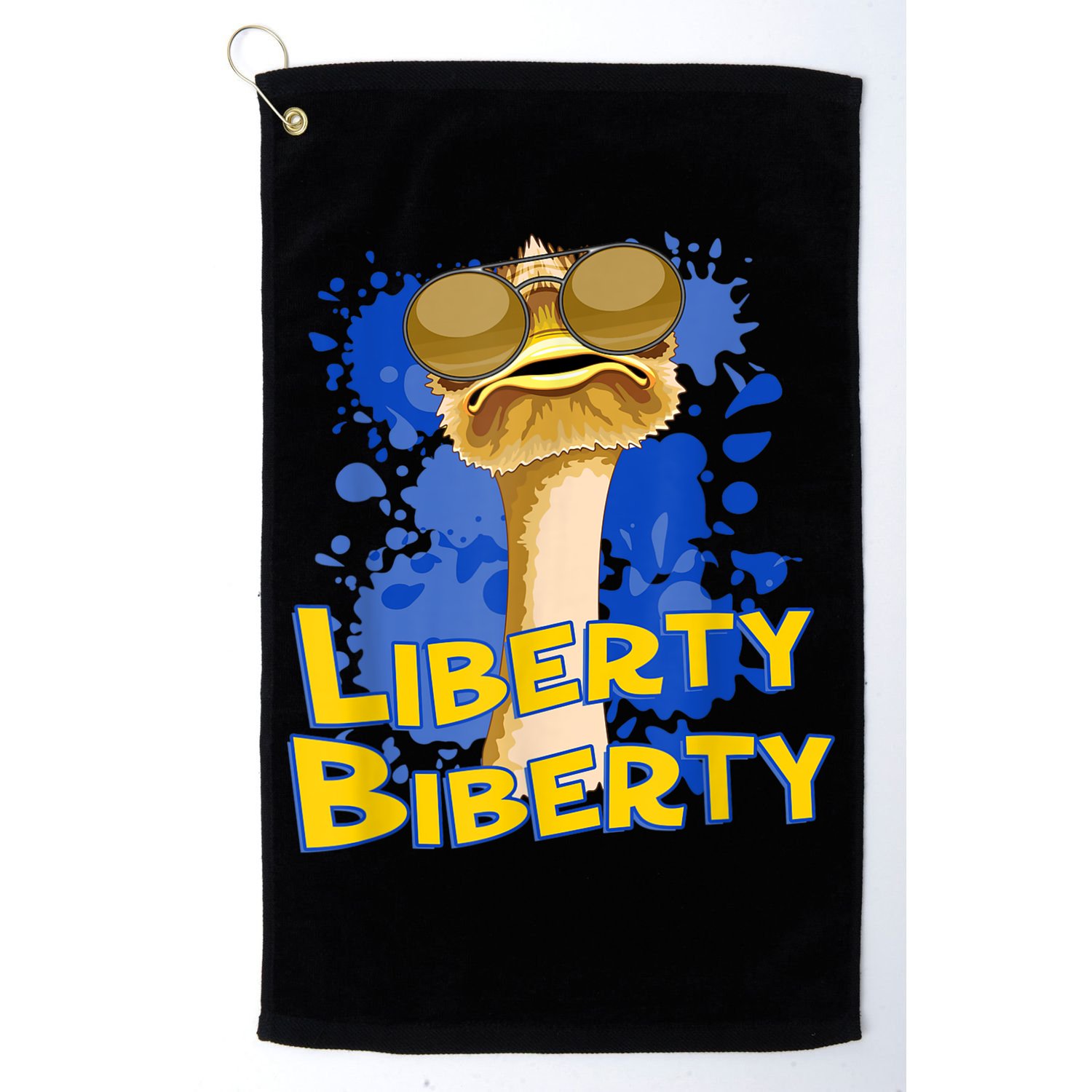 Funny Liberty Biberty Ostrich Sunglasses Humor Blue Golf Towel