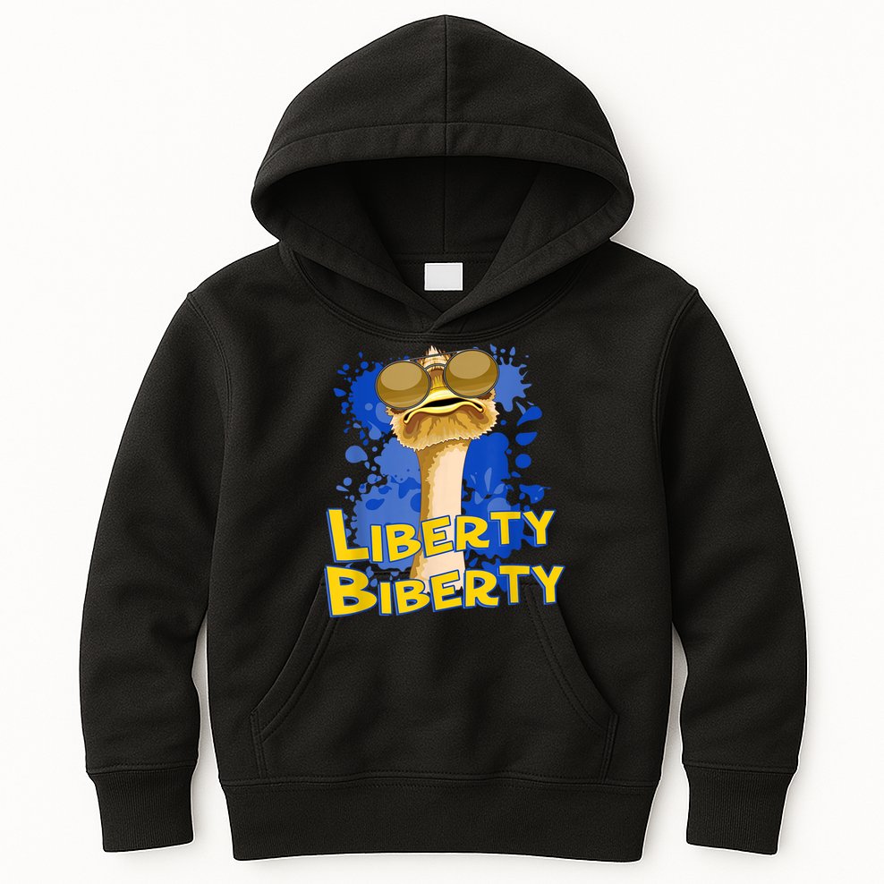 Funny Liberty Biberty Ostrich Sunglasses Humor Blue Kids Hoodie