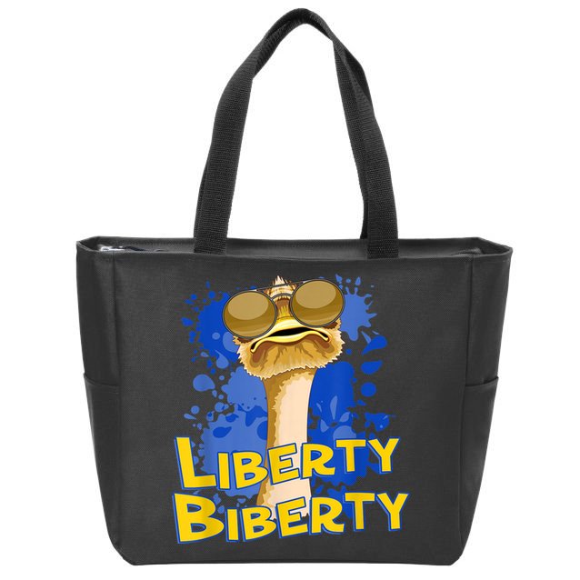 Funny Liberty Biberty Ostrich Sunglasses Humor Blue Zip Tote Bag