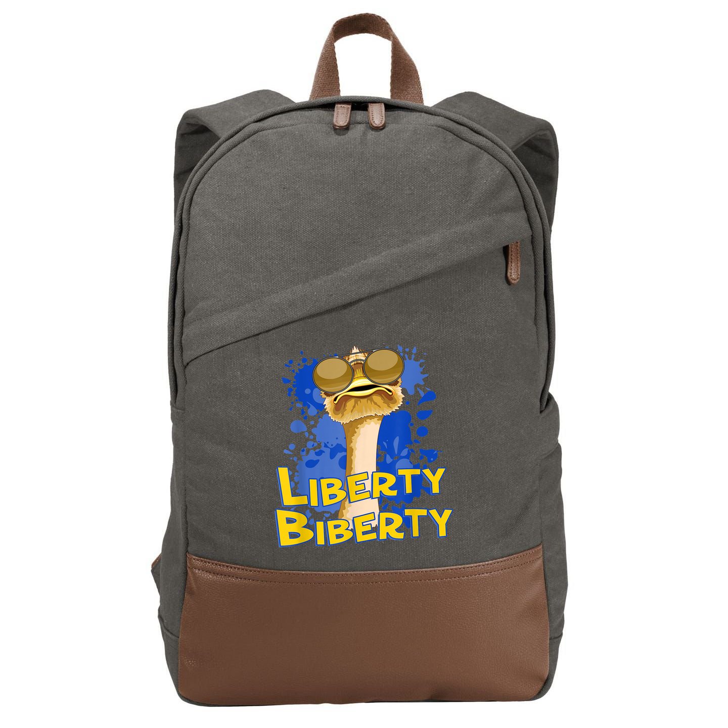 Funny Liberty Biberty Ostrich Sunglasses Humor Blue Cotton Canvas Backpack