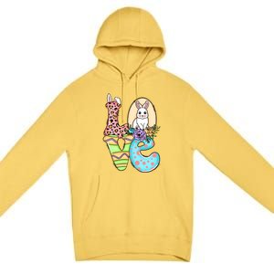 Funny Love Bunny Floral Easter Day Leopard Premium Pullover Hoodie