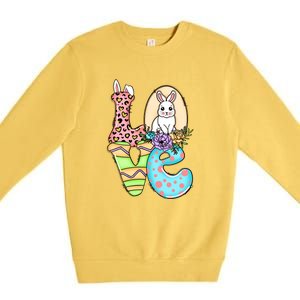 Funny Love Bunny Floral Easter Day Leopard Premium Crewneck Sweatshirt