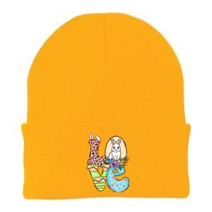 Funny Love Bunny Floral Easter Day Leopard Knit Cap Winter Beanie