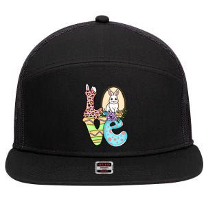 Funny Love Bunny Floral Easter Day Leopard 7 Panel Mesh Trucker Snapback Hat