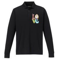 Funny Love Bunny Floral Easter Day Leopard Performance Long Sleeve Polo