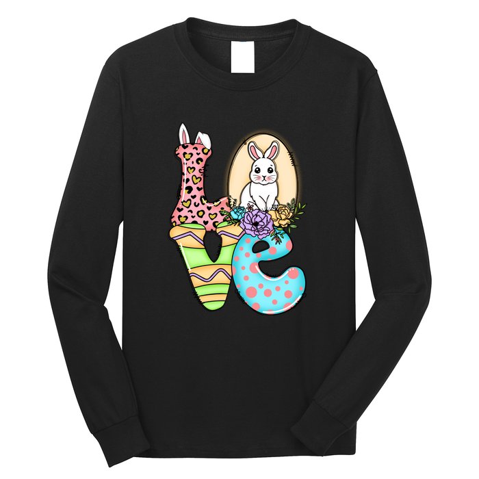 Funny Love Bunny Floral Easter Day Leopard Long Sleeve Shirt