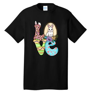 Funny Love Bunny Floral Easter Day Leopard Tall T-Shirt