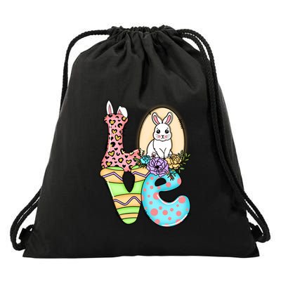 Funny Love Bunny Floral Easter Day Leopard Drawstring Bag