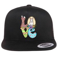 Funny Love Bunny Floral Easter Day Leopard Flat Bill Trucker Hat