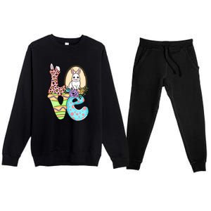 Funny Love Bunny Floral Easter Day Leopard Premium Crewneck Sweatsuit Set