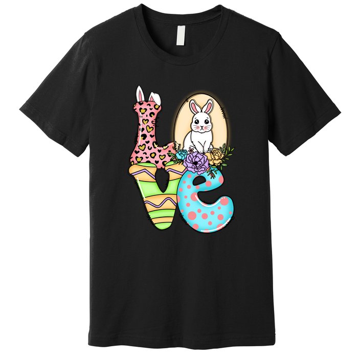 Funny Love Bunny Floral Easter Day Leopard Premium T-Shirt