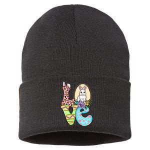 Funny Love Bunny Floral Easter Day Leopard Sustainable Knit Beanie