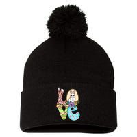 Funny Love Bunny Floral Easter Day Leopard Pom Pom 12in Knit Beanie