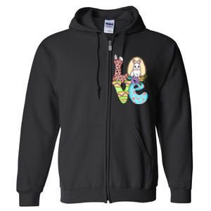 Funny Love Bunny Floral Easter Day Leopard Full Zip Hoodie