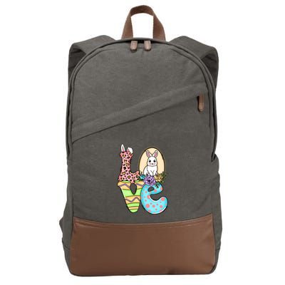 Funny Love Bunny Floral Easter Day Leopard Cotton Canvas Backpack