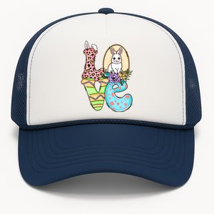 Funny Love Bunny Floral Easter Day Leopard Trucker Hat