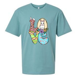 Funny Love Bunny Floral Easter Day Leopard Sueded Cloud Jersey T-Shirt