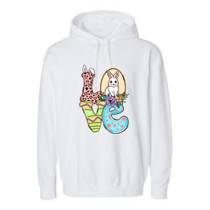 Funny Love Bunny Floral Easter Day Leopard Garment-Dyed Fleece Hoodie