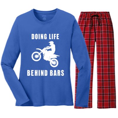 Funny Life Behind Bars Motocross Gift Funny Gift Women's Long Sleeve Flannel Pajama Set 