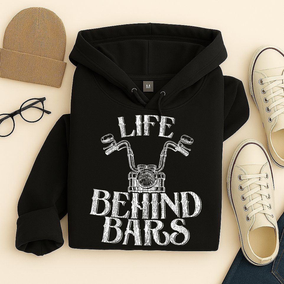 Funny Life Behind Bars Distressed Motorcycle Hoodie
