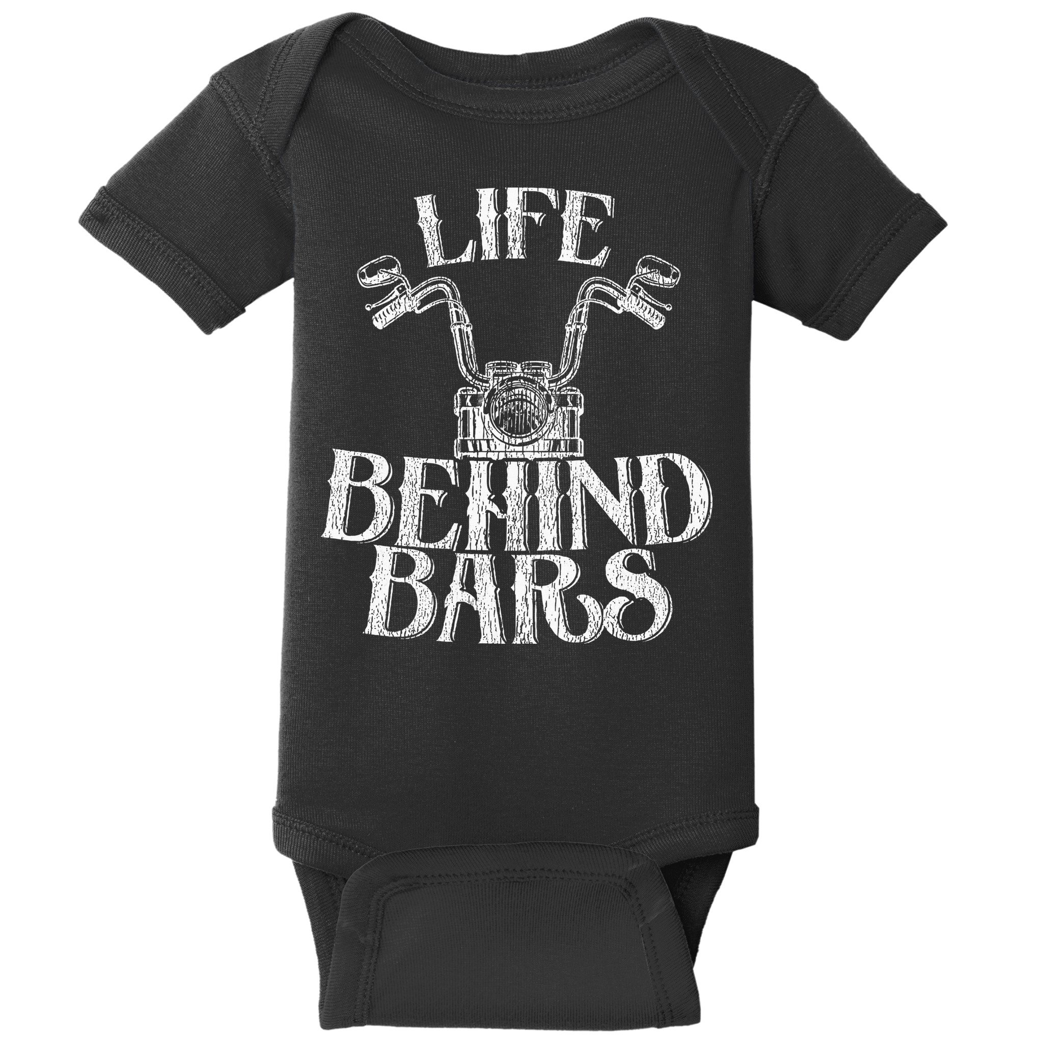 Funny Life Behind Bars Distressed Motorcycle Baby Bodysuit