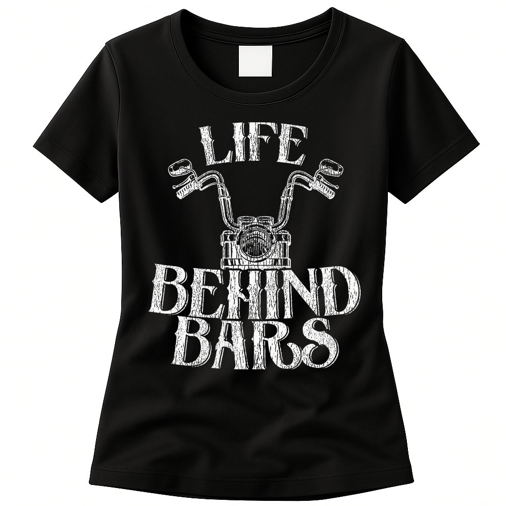 Funny Life Behind Bars Distressed Motorcycle Womens T-Shirt