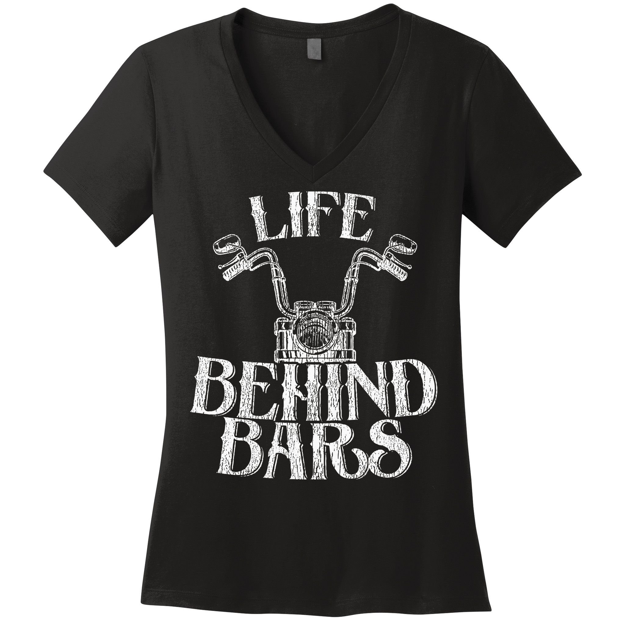 Funny Life Behind Bars Distressed Motorcycle Women's V-Neck T-Shirt