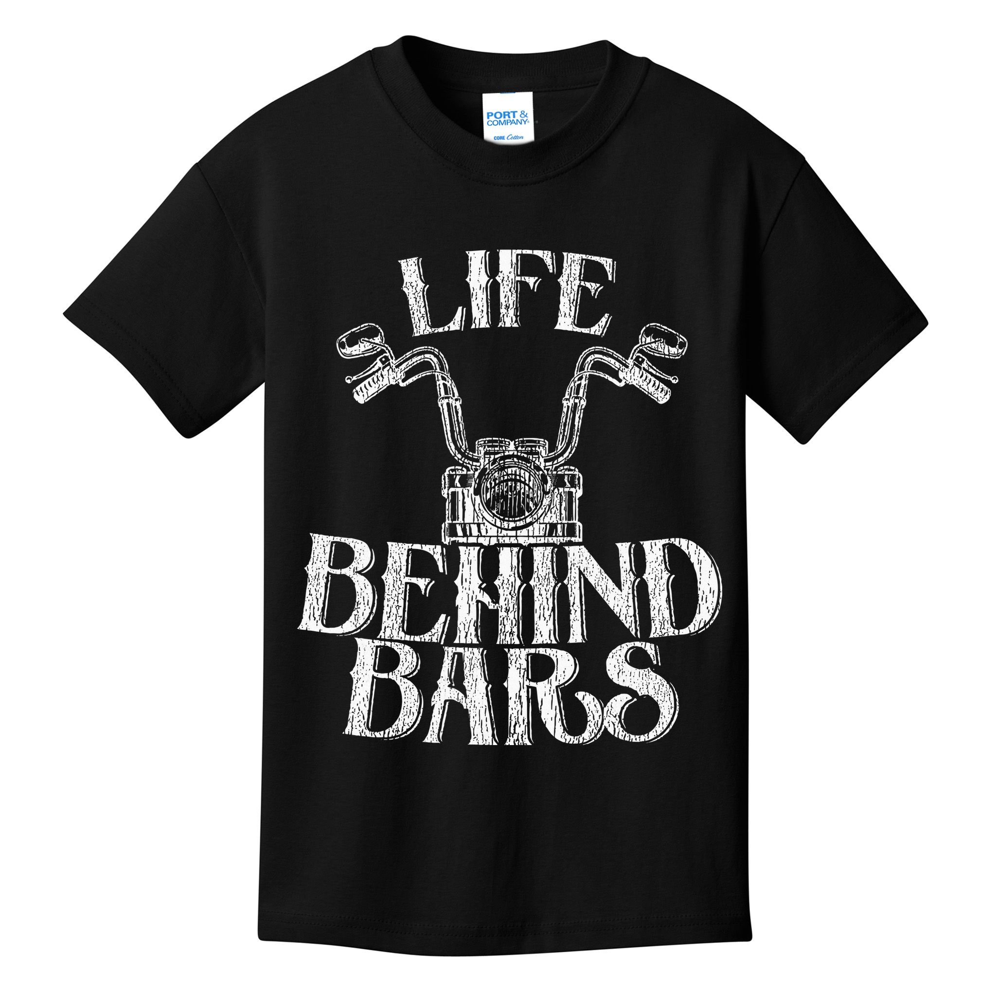 Funny Life Behind Bars Distressed Motorcycle Kids T-Shirt