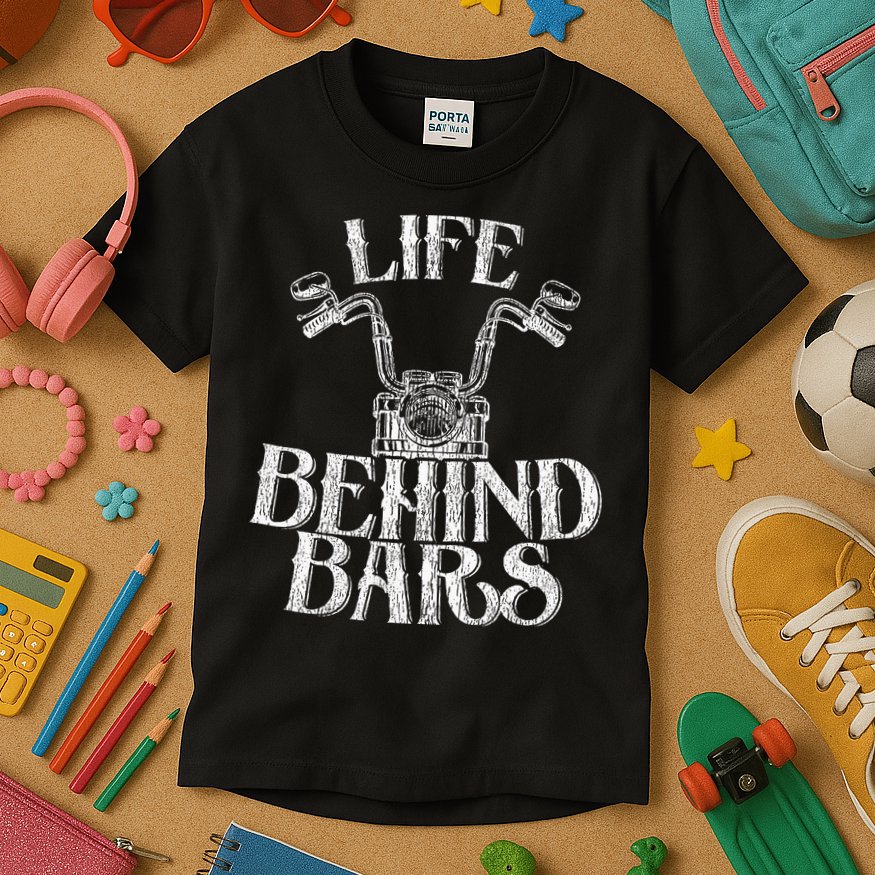 Funny Life Behind Bars Distressed Motorcycle Kids T-Shirt