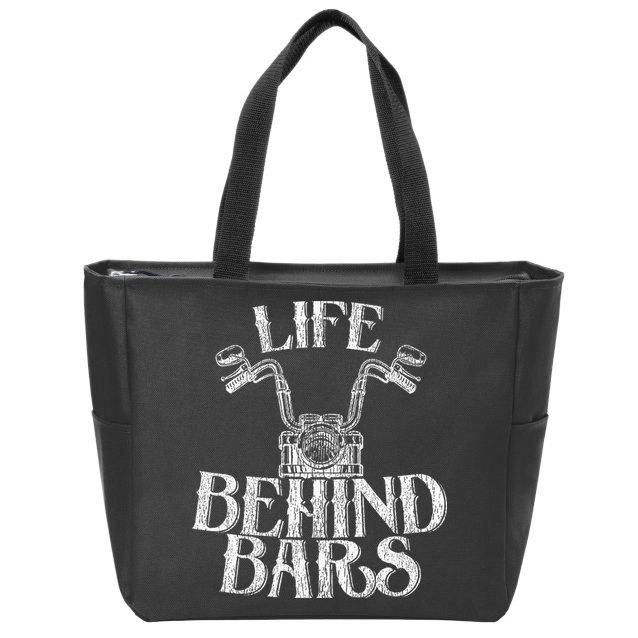 Funny Life Behind Bars Distressed Motorcycle Zip Tote Bag
