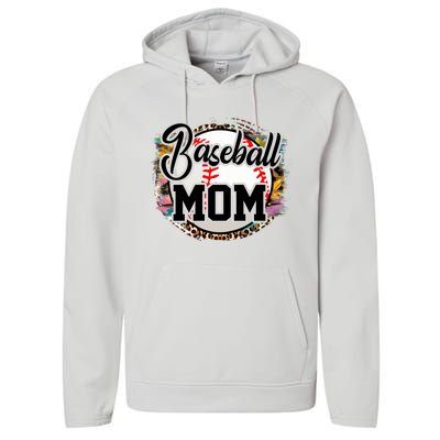 Funny Leopard Baseball Mom Life Funny Gift Game Day Vibes Great Gift Performance Fleece Hoodie