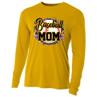 Funny Leopard Baseball Mom Life Funny Gift Game Day Vibes Great Gift Cooling Performance Long Sleeve Crew