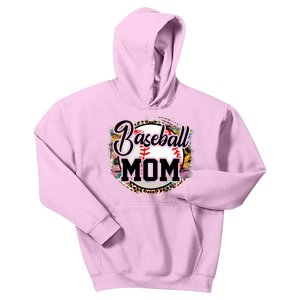 Funny Leopard Baseball Mom Life Funny Gift Game Day Vibes Great Gift Kids Hoodie