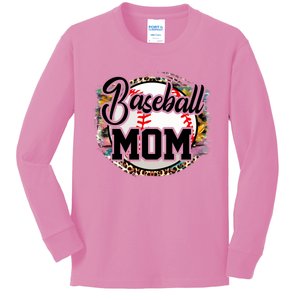 Funny Leopard Baseball Mom Life Funny Gift Game Day Vibes Great Gift Kids Long Sleeve Shirt