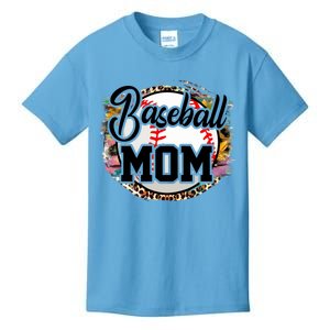 Funny Leopard Baseball Mom Life Funny Gift Game Day Vibes Great Gift Kids T-Shirt