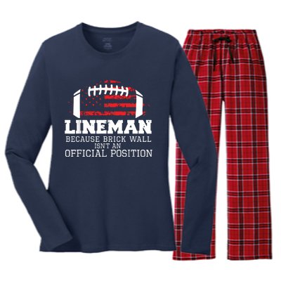 Football Lineman Because Brick Wall OLine DLine Lineman Women's Long Sleeve Flannel Pajama Set 