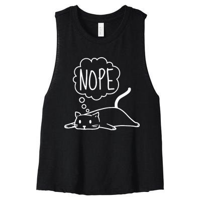 Funny Lazy Bored Cat For Cat Mom Cat Dad Cat Lover No Meme Women's Racerback Cropped Tank