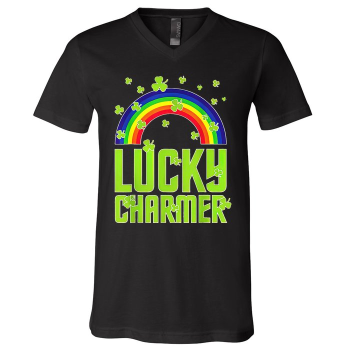 funny Lucky Charmer shamrock charm St patricks day irish V-Neck T-Shirt