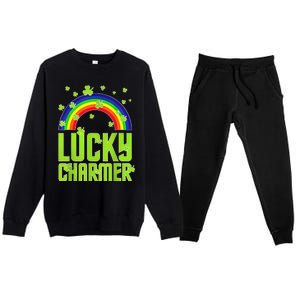 funny Lucky Charmer shamrock charm St patricks day irish Premium Crewneck Sweatsuit Set