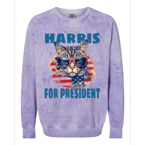 Funny Less Cat Lady Voting For Kamala Harris For Presid Gift Colorblast Crewneck Sweatshirt