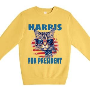 Funny Less Cat Lady Voting For Kamala Harris For Presid Gift Premium Crewneck Sweatshirt