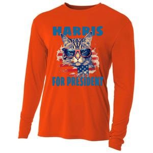 Funny Less Cat Lady Voting For Kamala Harris For Presid Gift Cooling Performance Long Sleeve Crew