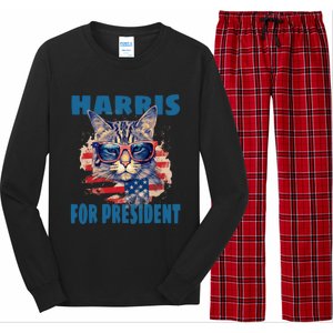 Funny Less Cat Lady Voting For Kamala Harris For Presid Gift Long Sleeve Pajama Set