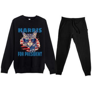 Funny Less Cat Lady Voting For Kamala Harris For Presid Gift Premium Crewneck Sweatsuit Set