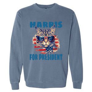 Funny Less Cat Lady Voting For Kamala Harris For Presid Gift Garment-Dyed Sweatshirt